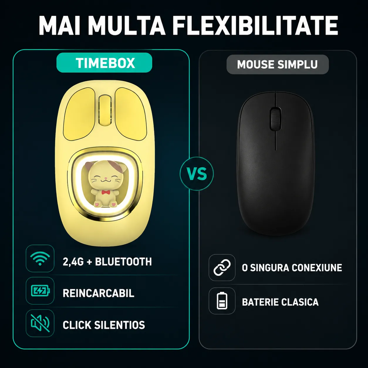 Mouse wireless Timebox 1600 DPI galben Bluetooth silentios
