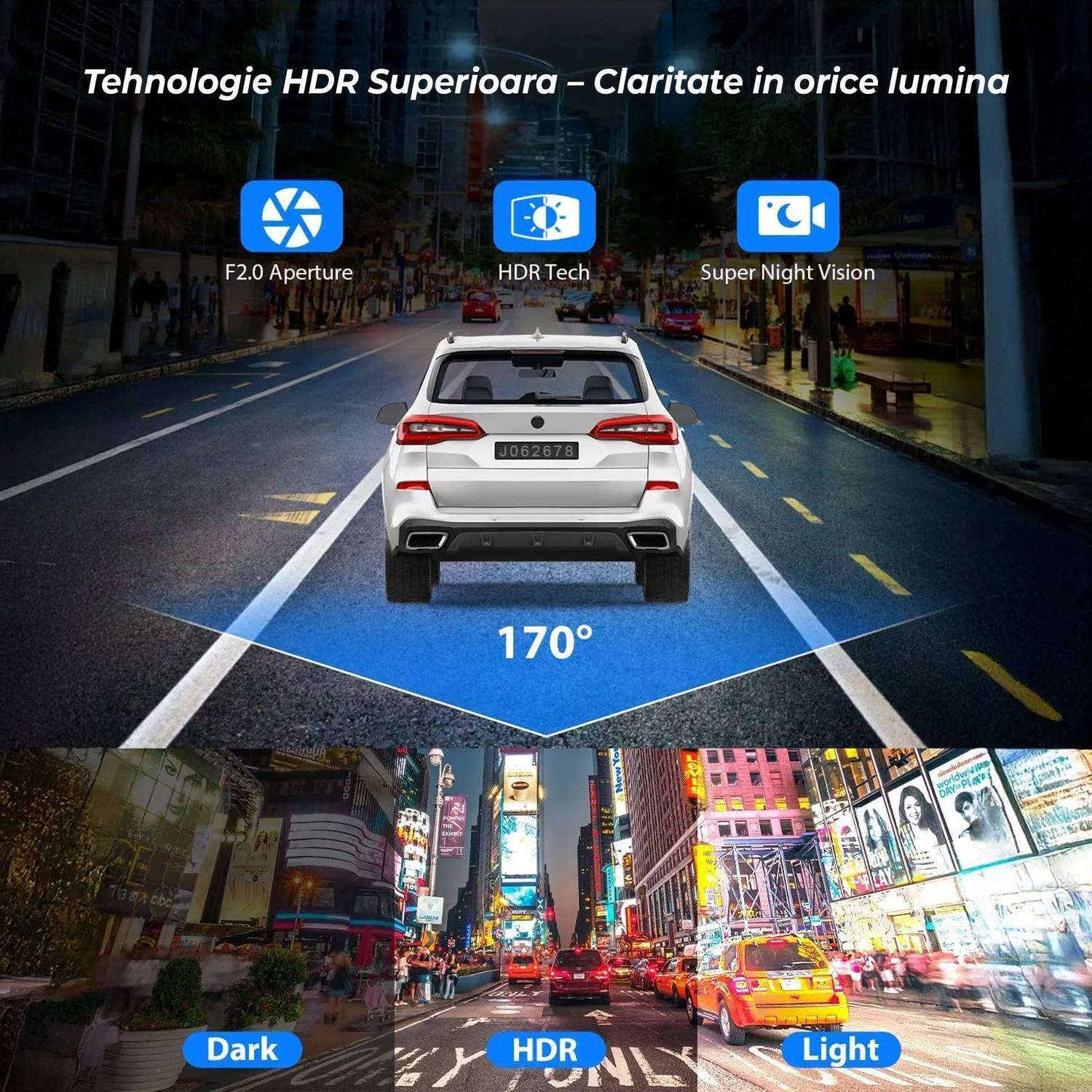 Timebox camera auto tripla dash cam Full HD 1080P negru