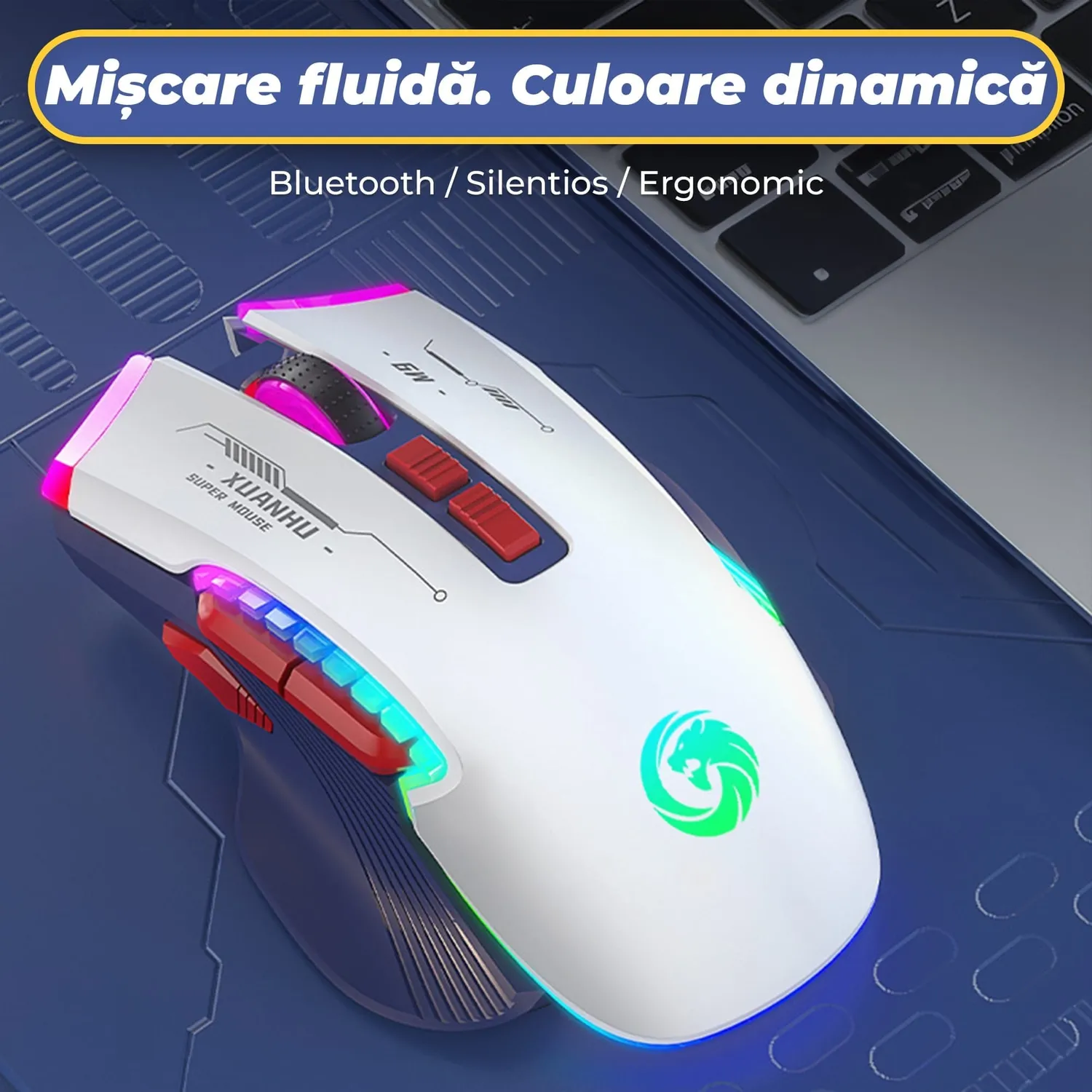 Timebox Mouse Gaming Wireless 3200 DPI Alb RGB
