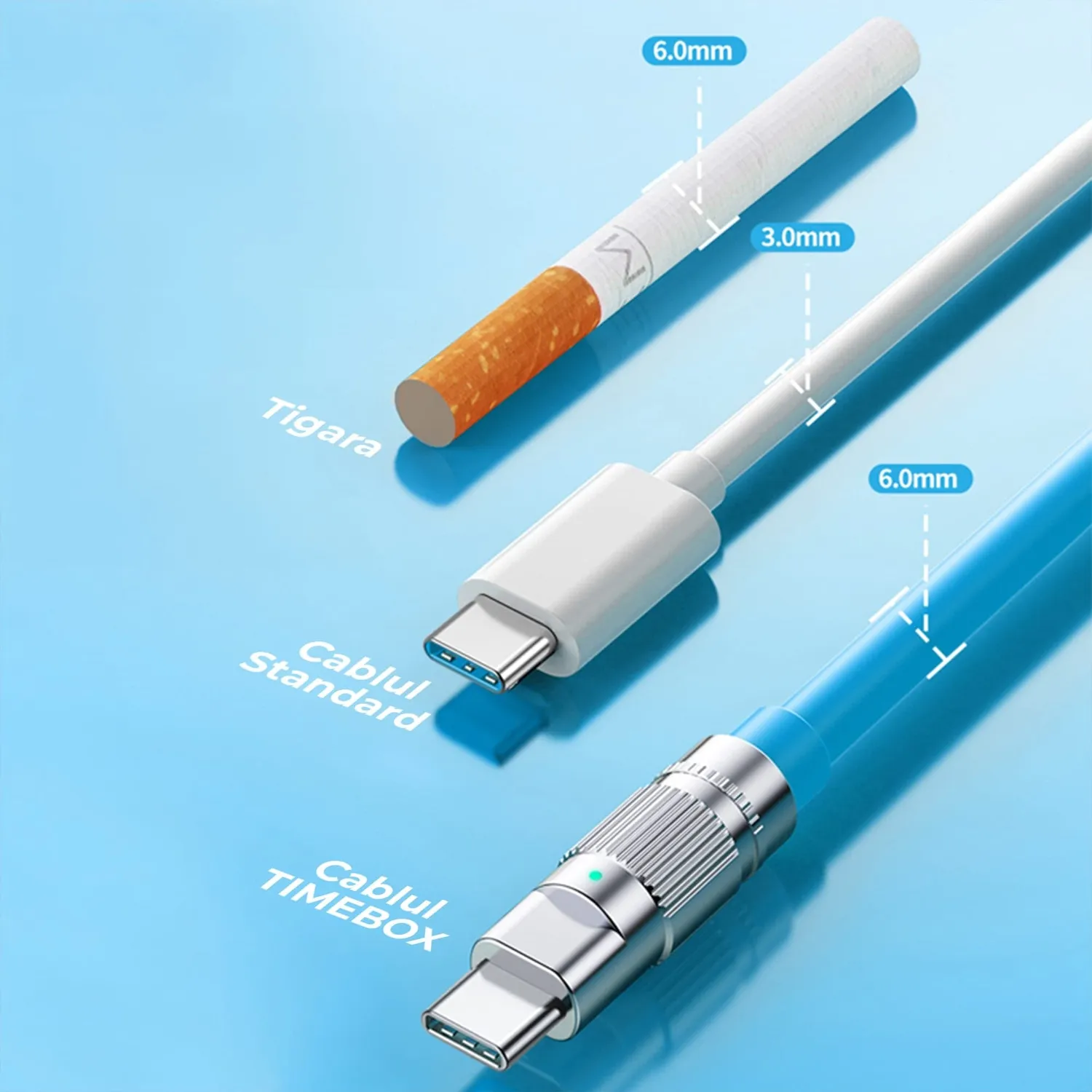 Timebox cablu incarcare USB-C la Type-C 60W albastru