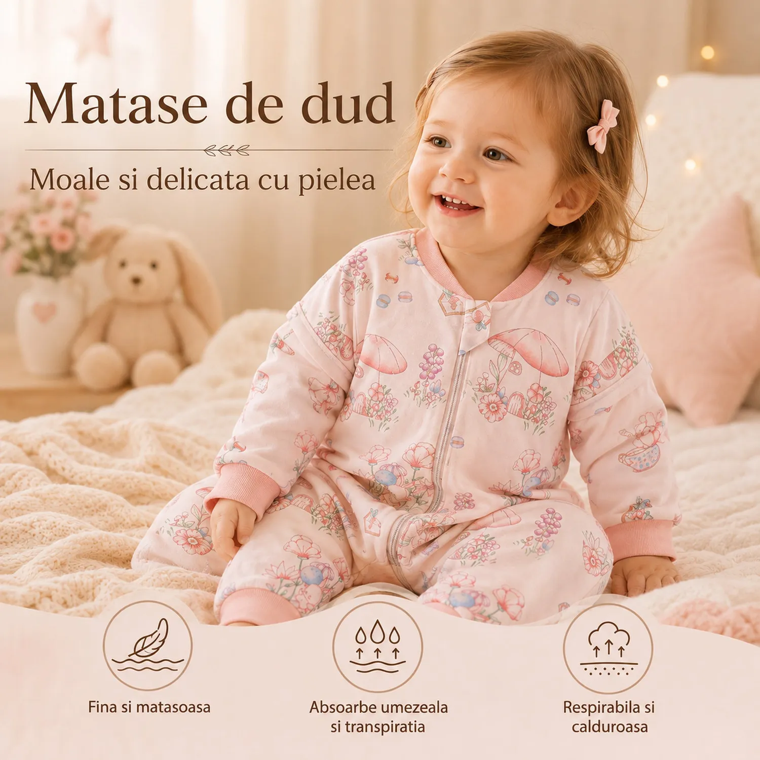 Timebox sac dormit fetițe 2-4 ani mătase dud 120g