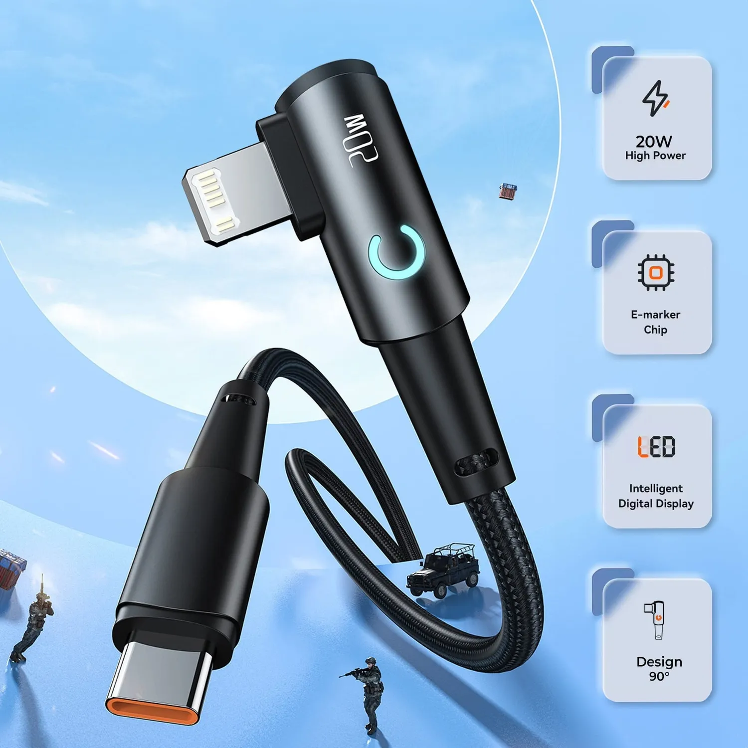 Timebox 20W cablu USB-C Lightning negru 2m LED