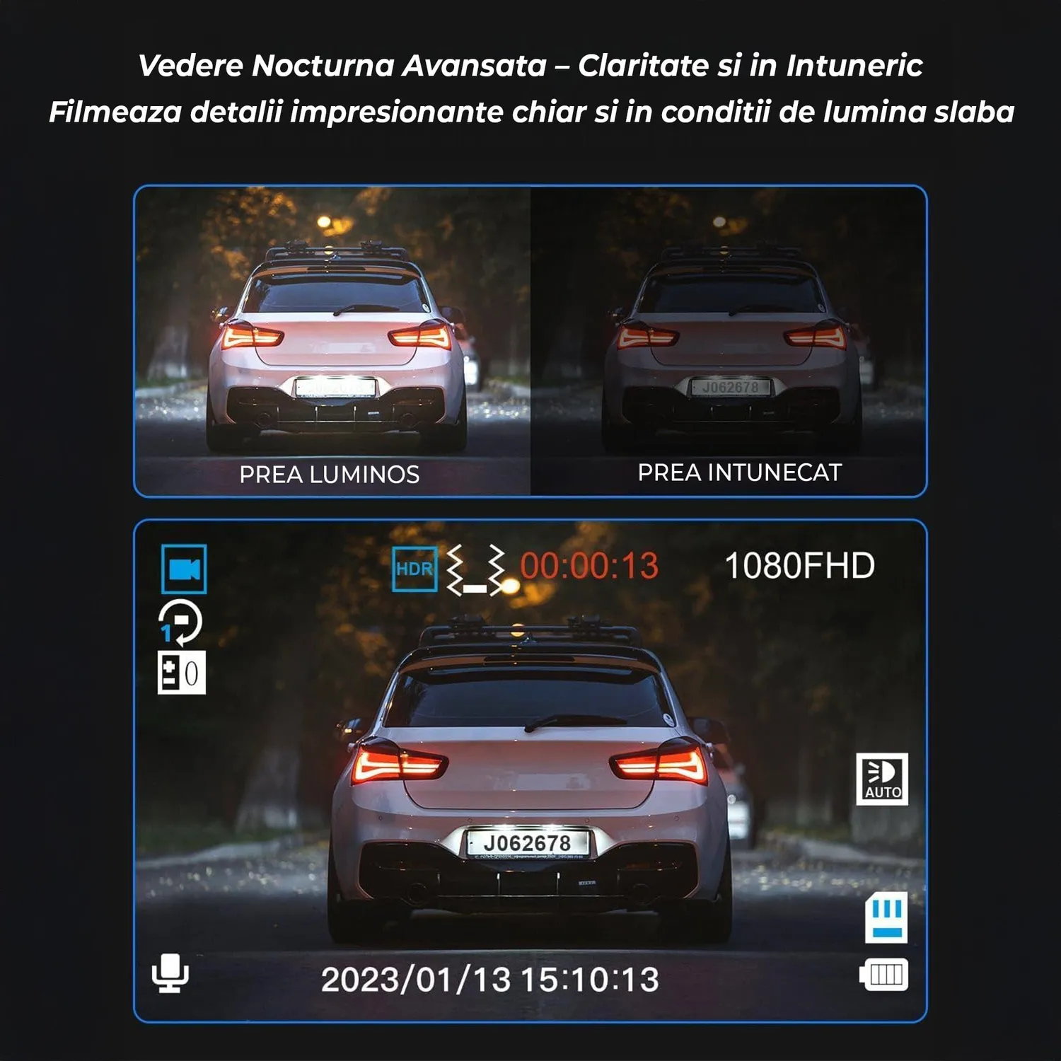 Timebox camera auto tripla dash cam Full HD 1080P negru