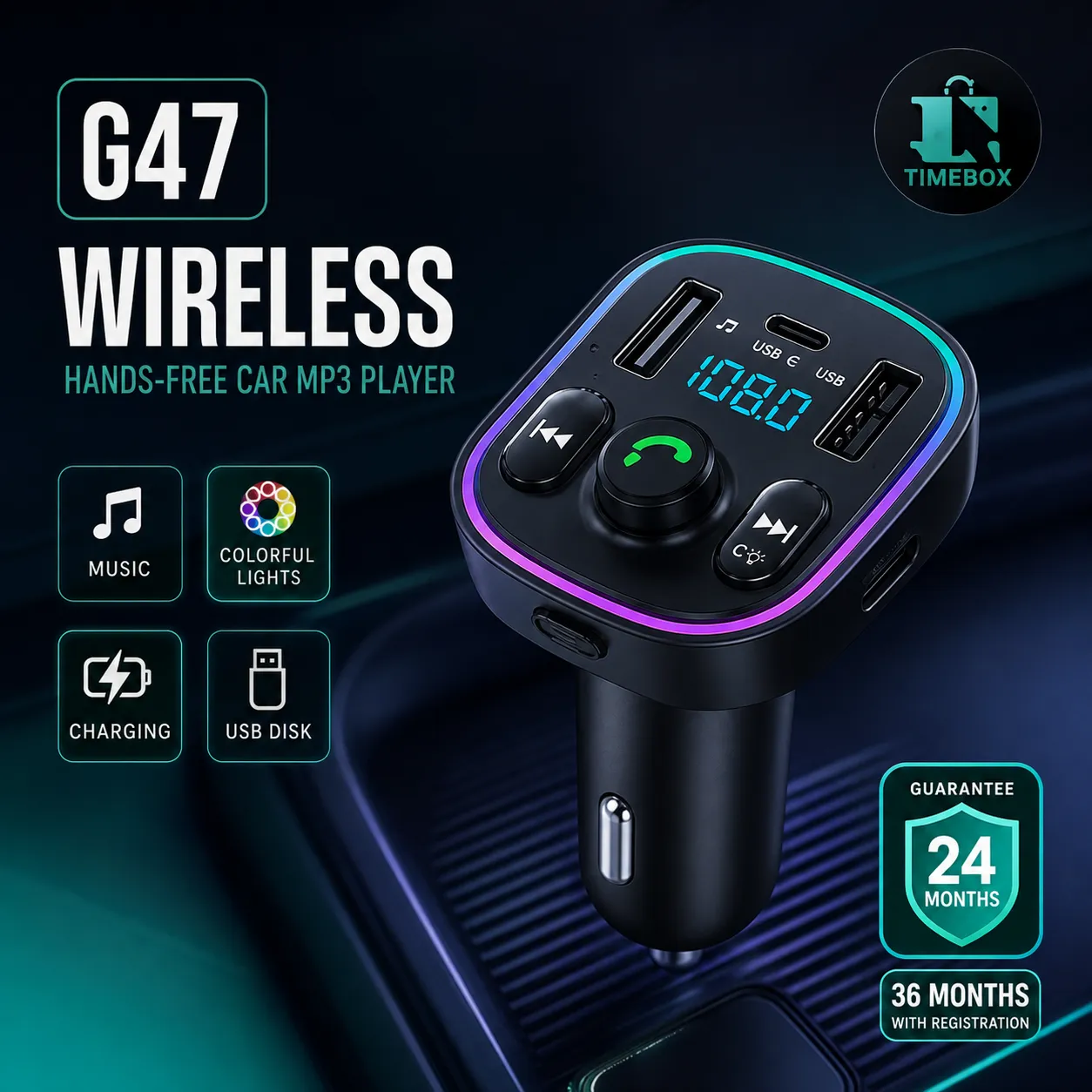 Timebox Modulator FM Bluetooth 5.0 handsfree negru QC3.0