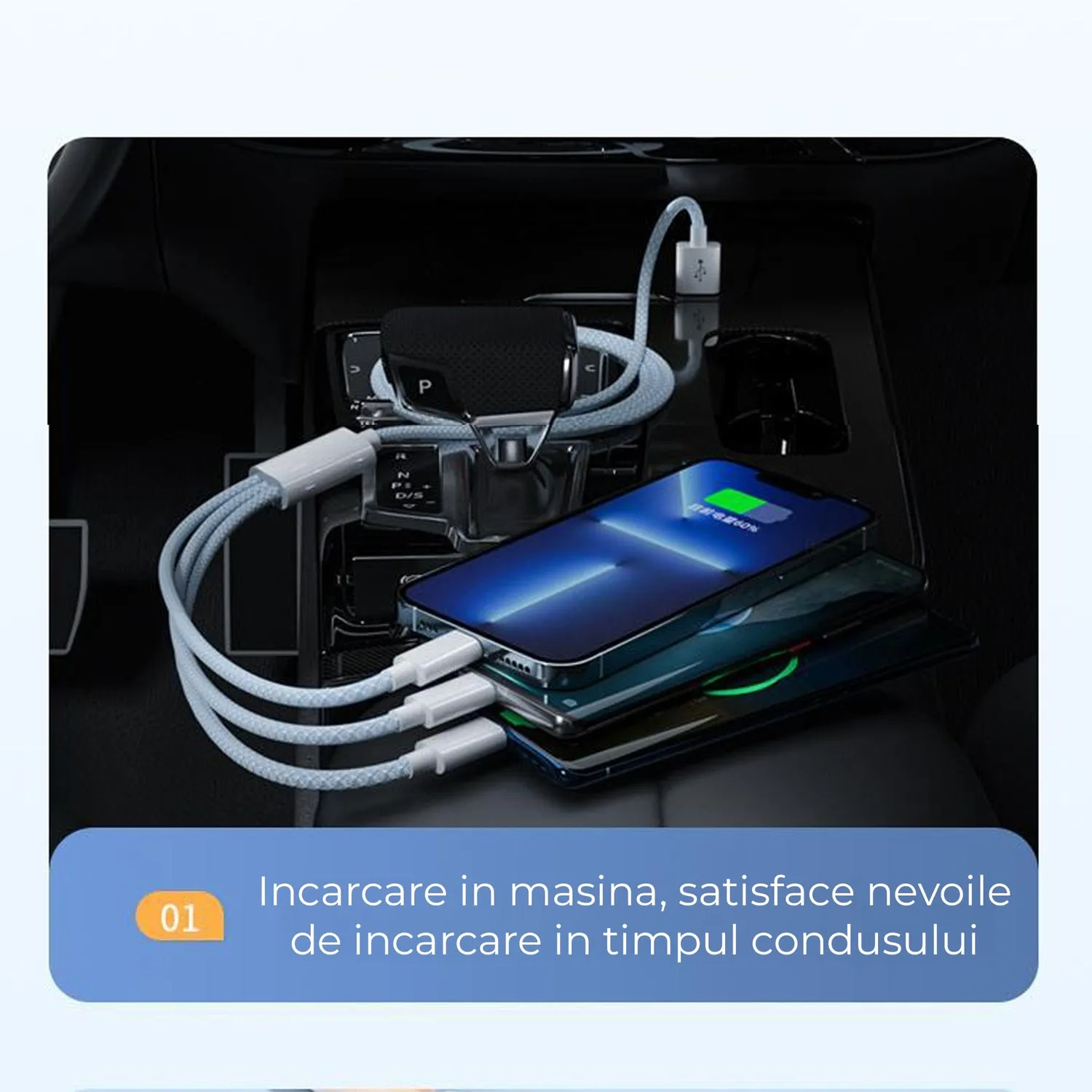 Timebox 3 in 1 cablu incarcare rapida 1m gri textil
