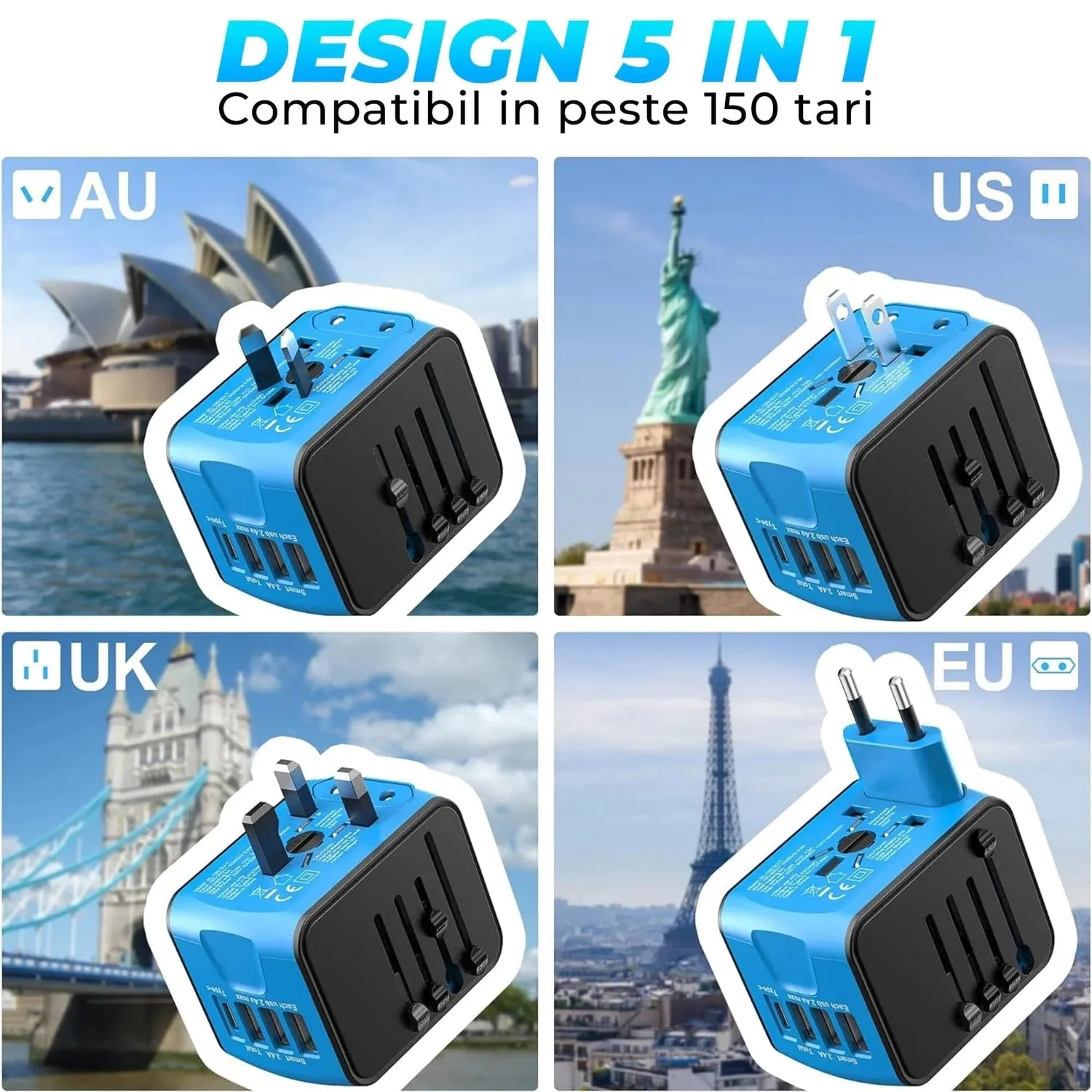 Pachet travel Timebox USB-C 66W 1m albastru universal