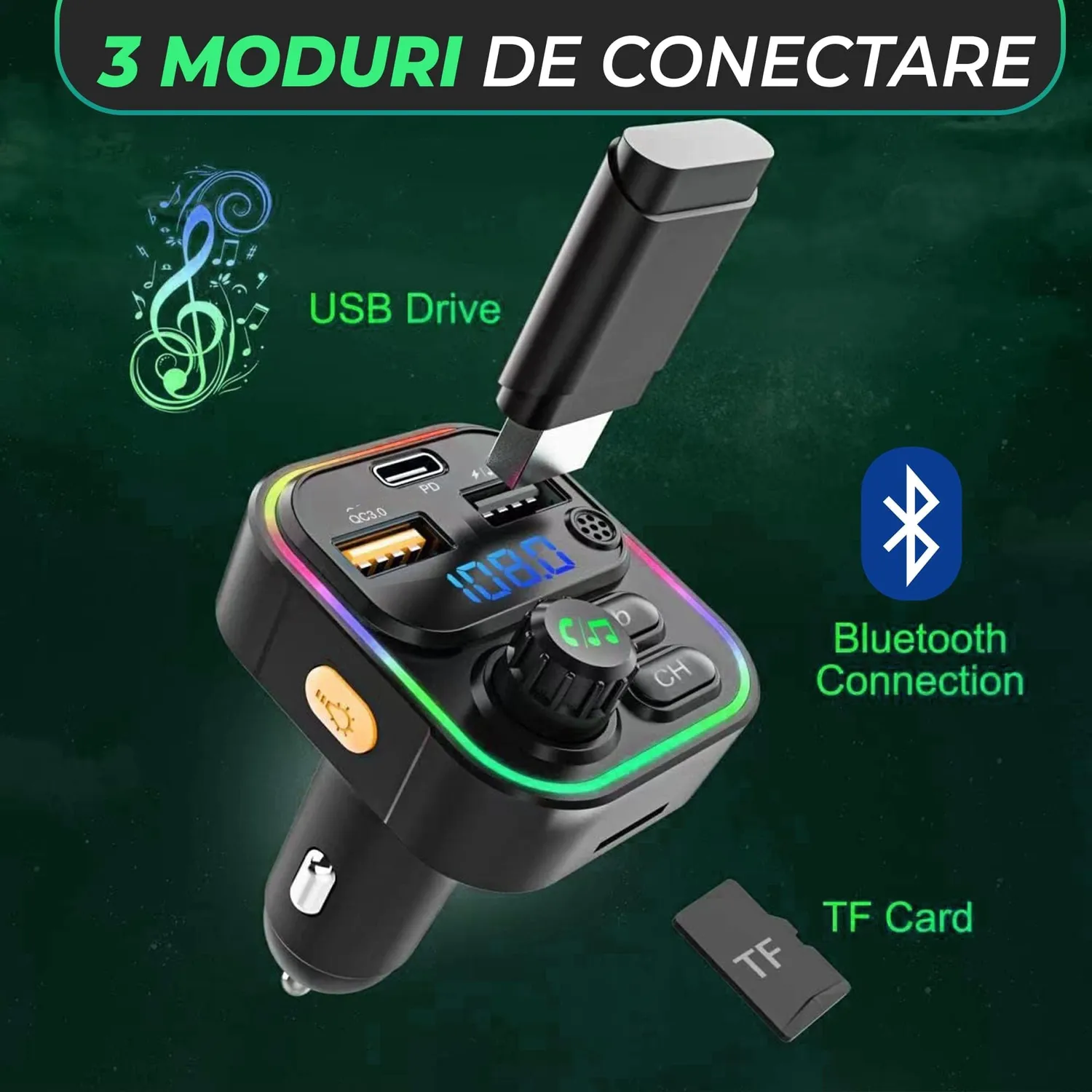 Modulator FM auto Timebox 20W Bluetooth 5.0 hands-free