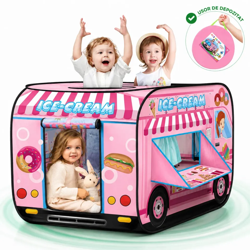 Timebox cort joaca pop-up copii 1-5 ani roz Ice Cream