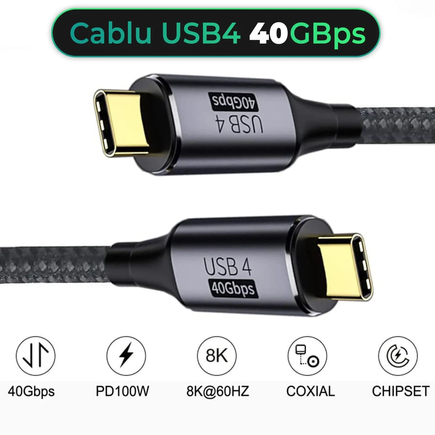 Timebox Cablu Type-C la Type-C 100W 1,2m USB4 10Gbps 4K