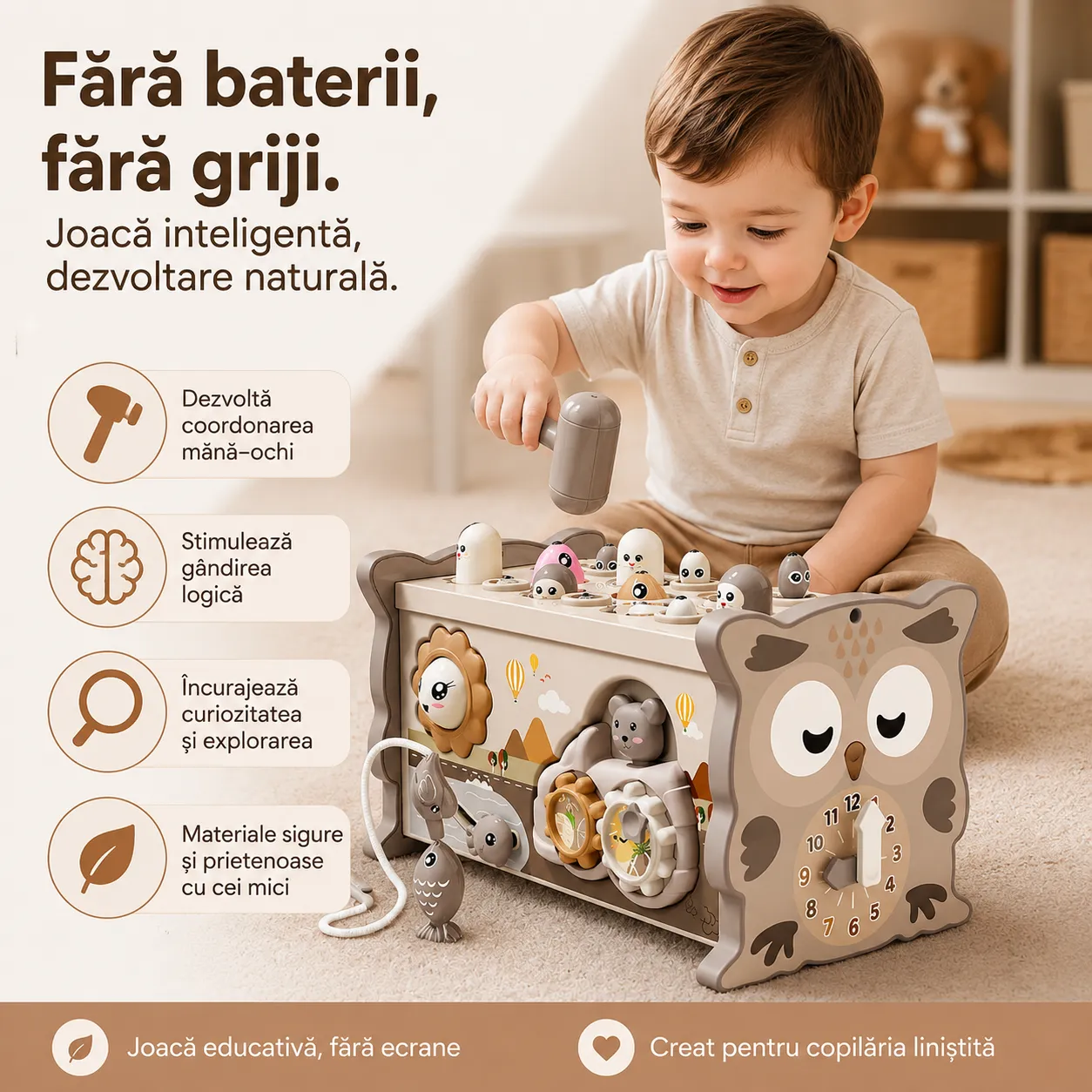 Timebox Cub Educativ 6 Fete Bufnita Crem 30+ activitati