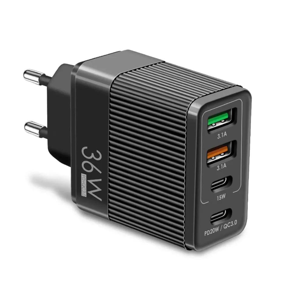 Timebox Incarcator retea 36W 4 porturi negru 2xType-C