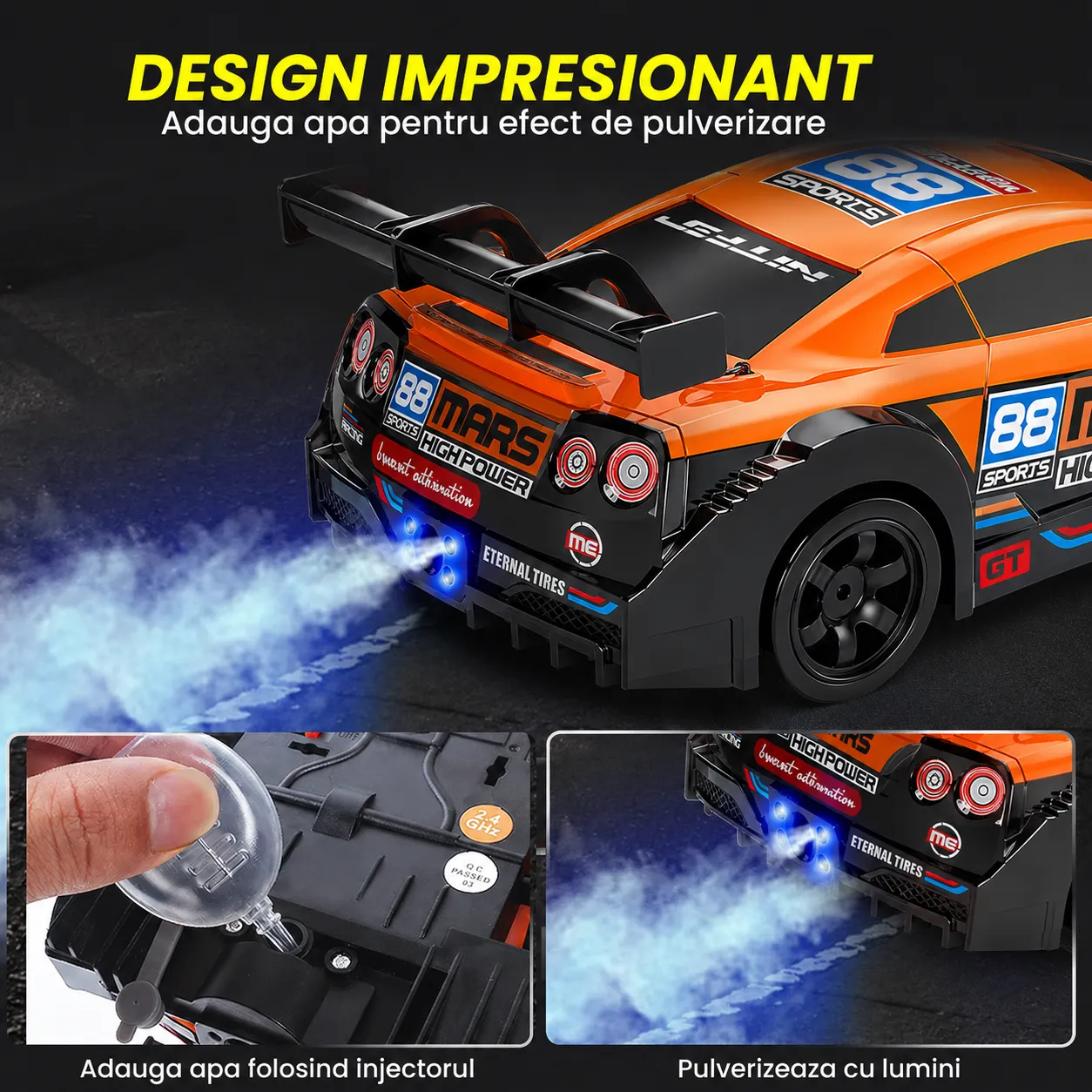 Timebox masina RC drift 1:16 20 km/h portocaliu 2 baterii