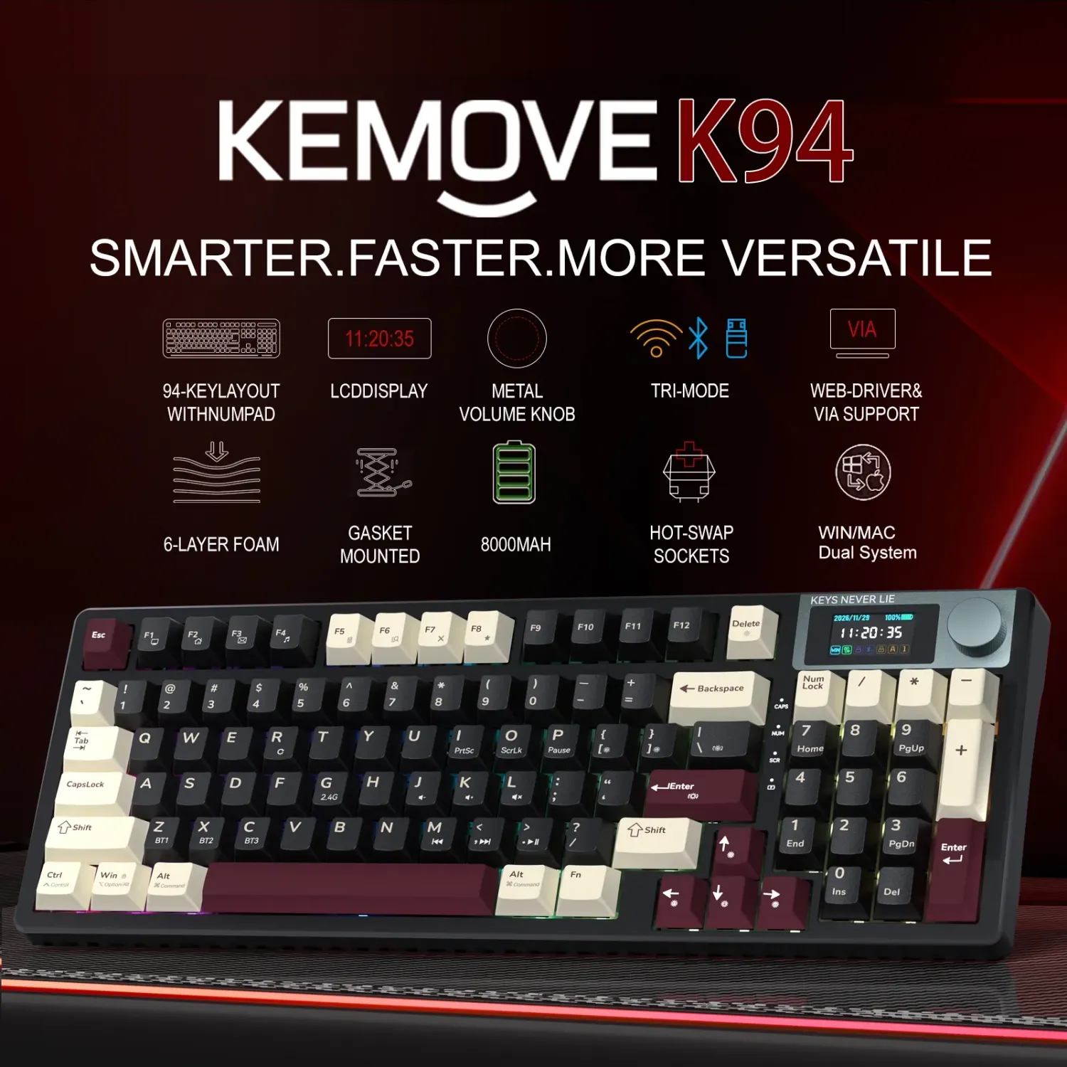 Kemove K94 tastatura mecanica wireless RGB tri-mode