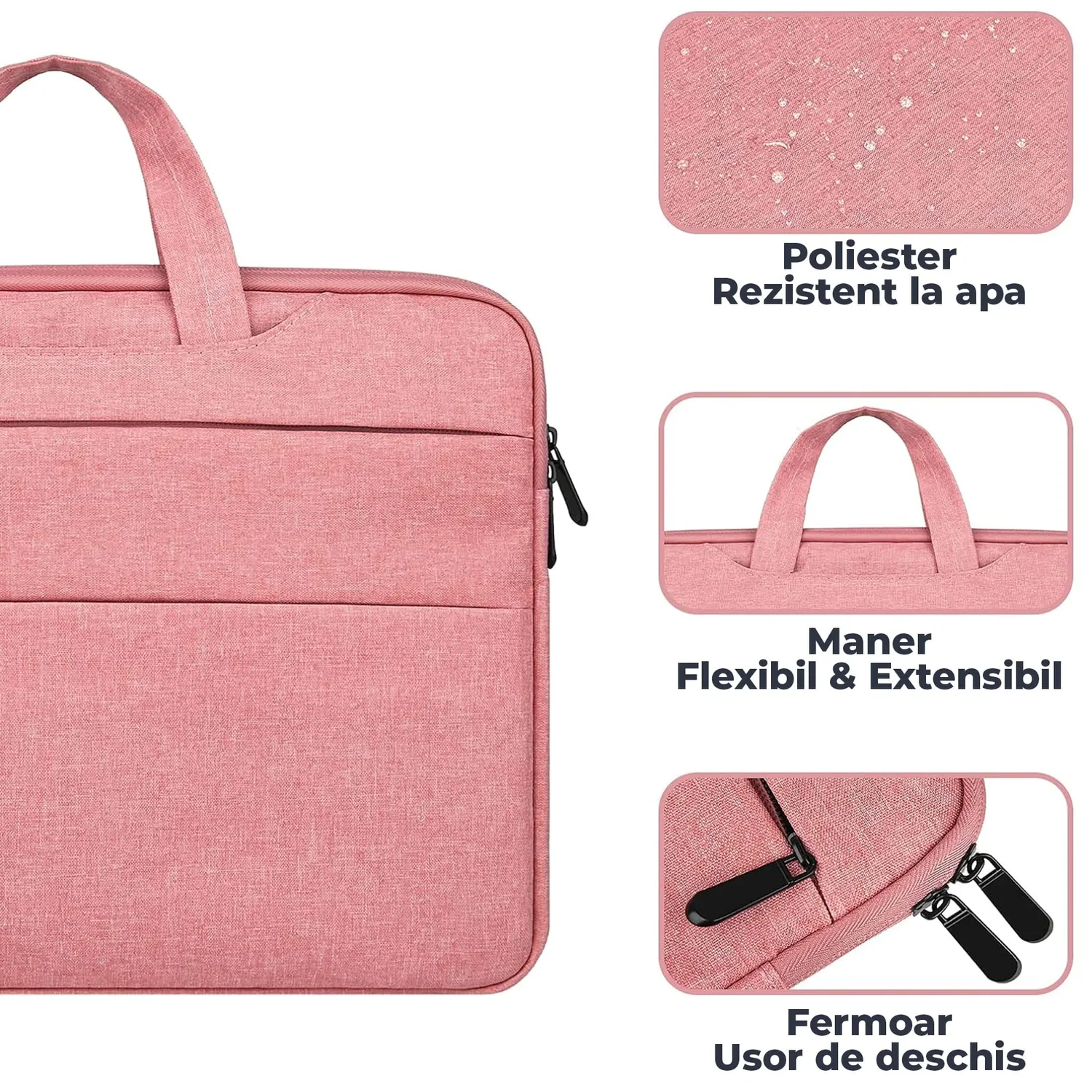 Timebox geanta laptop 13-16 inch roz impermeabila microfibra
