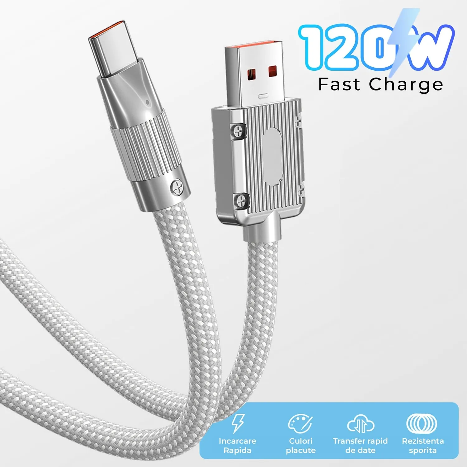 Timebox cablu USB-C 120W 1m alb LED