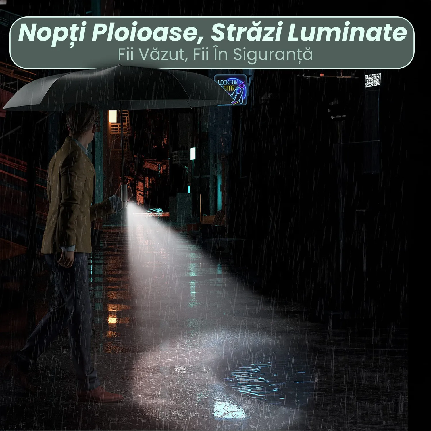 Timebox umbrela pliabila LED neagra automata