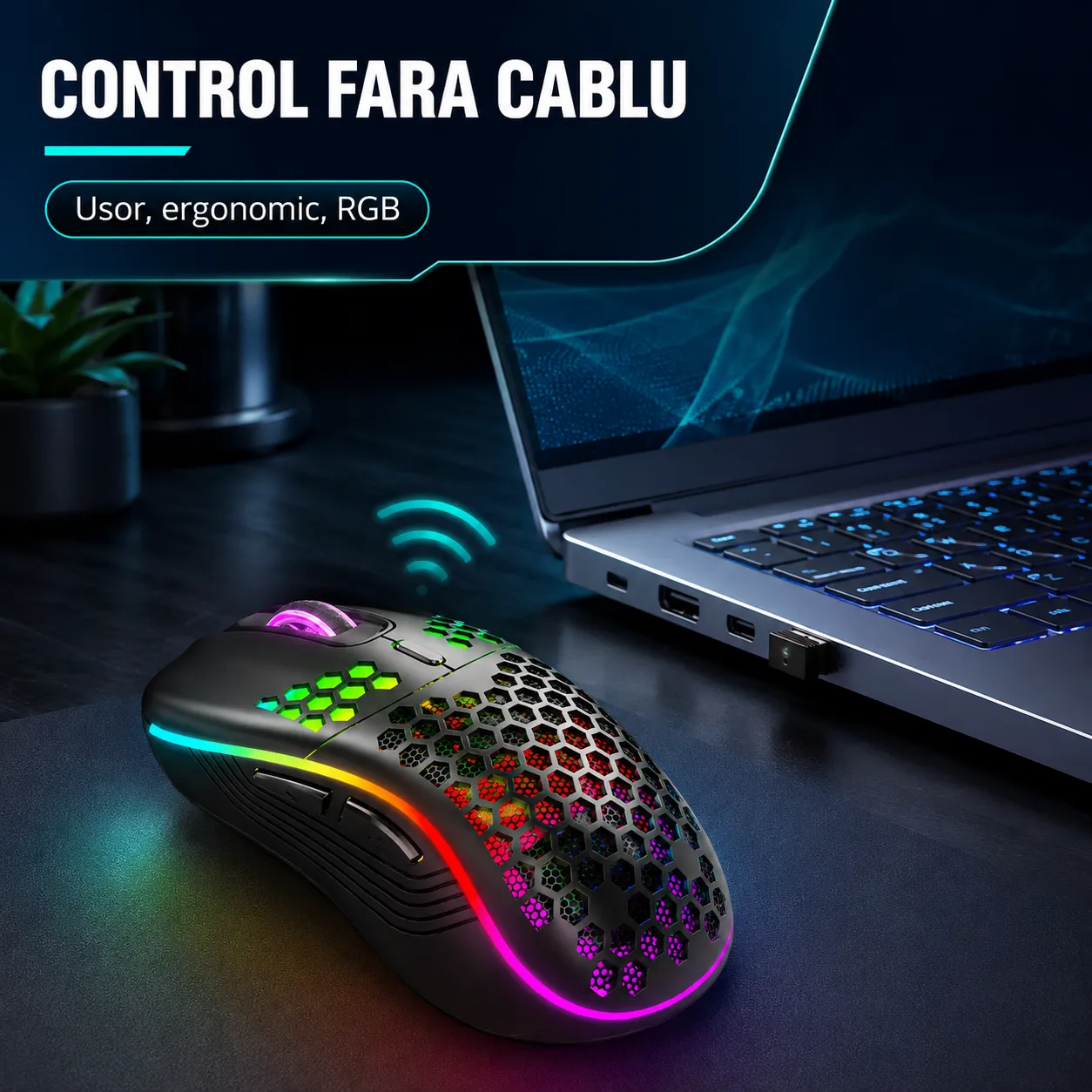 Timebox mouse gaming wireless negru 1600DPI 80g