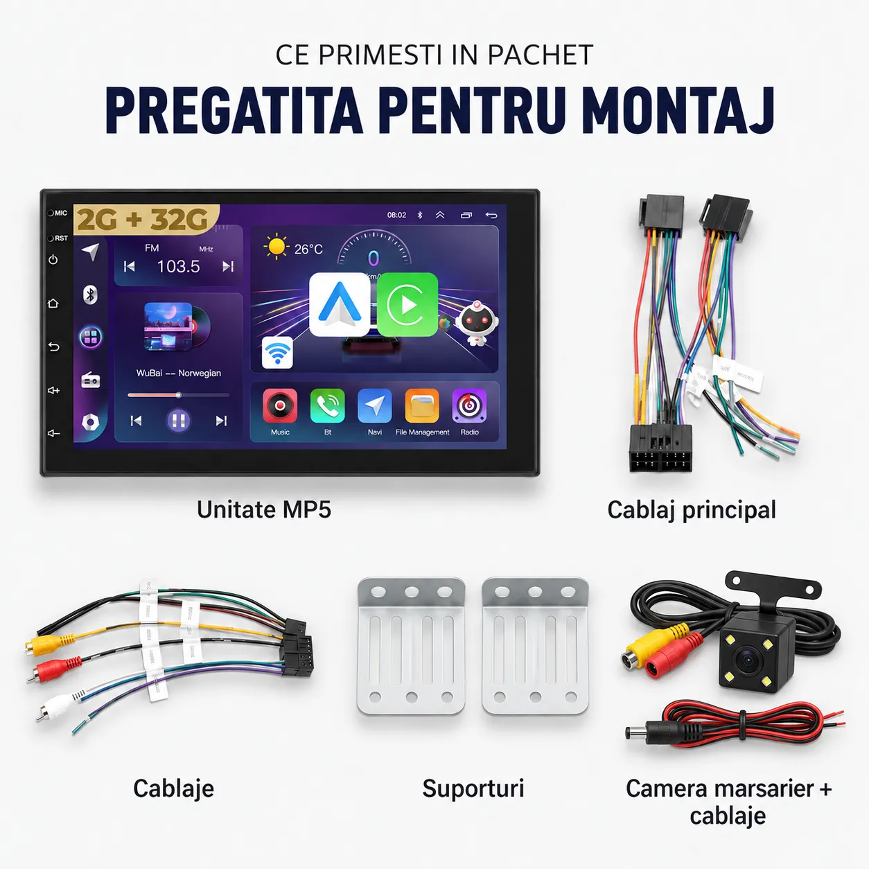 Timebox navigație auto 7 inch CarPlay wireless 2+32G