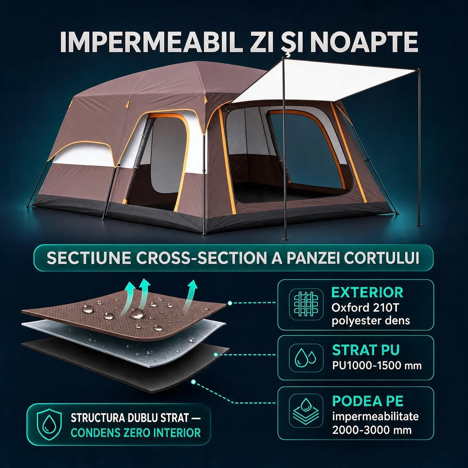 Timebox cort camping 4-6 persoane maro 2 camere terasa