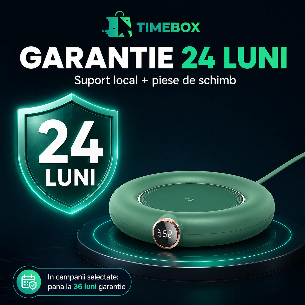 Timebox incalzitor cana USB verde 75°C 3 trepte LED