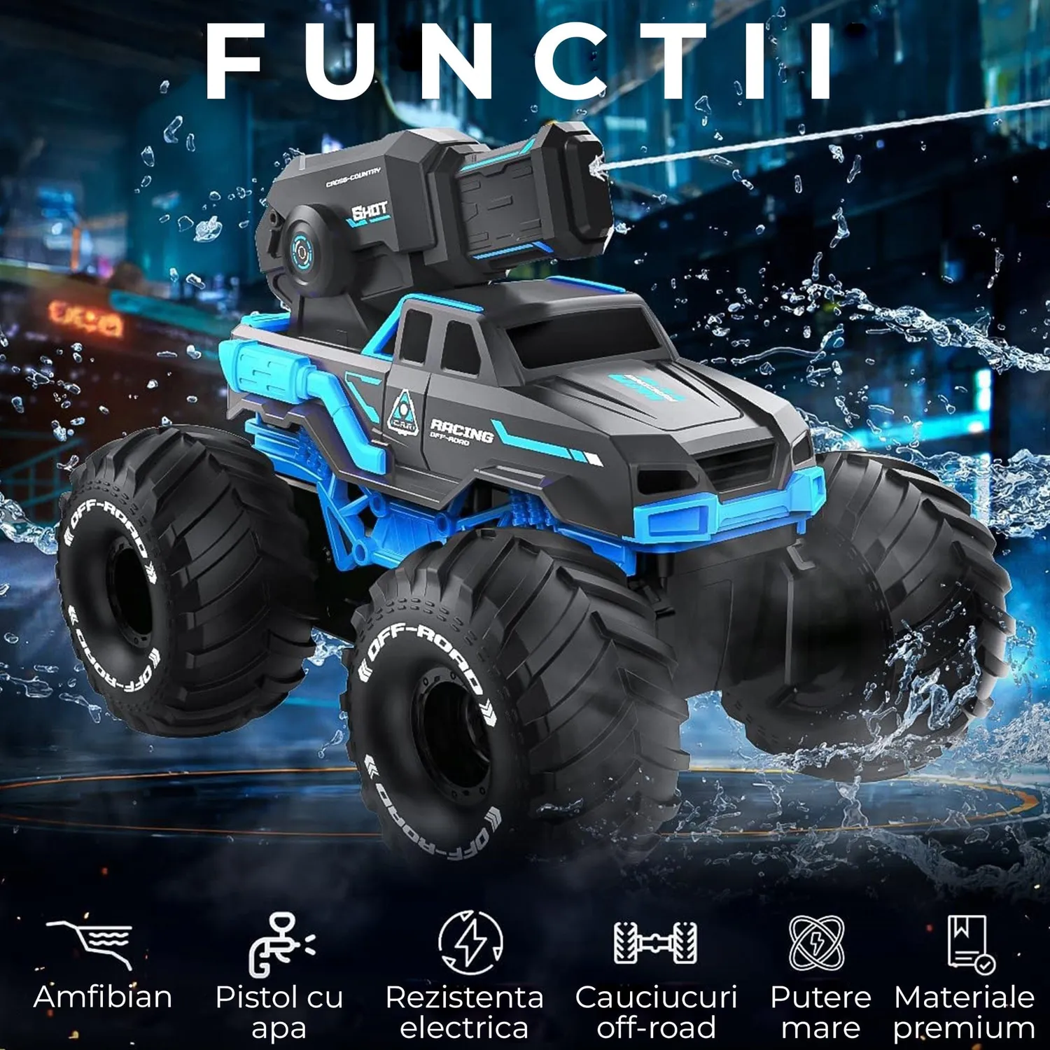 Timebox 3-in-1 masina RC cu jet apa albastra gesturi