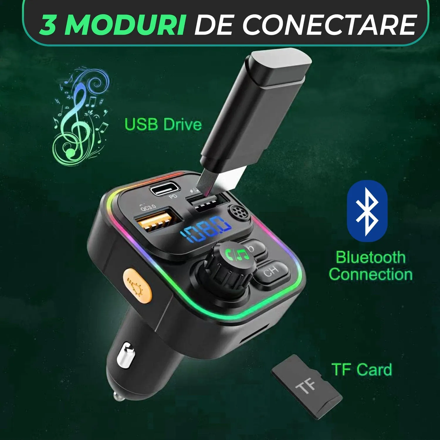 Timebox Pachet accesorii auto USB-C 66W 1m alb hands-free