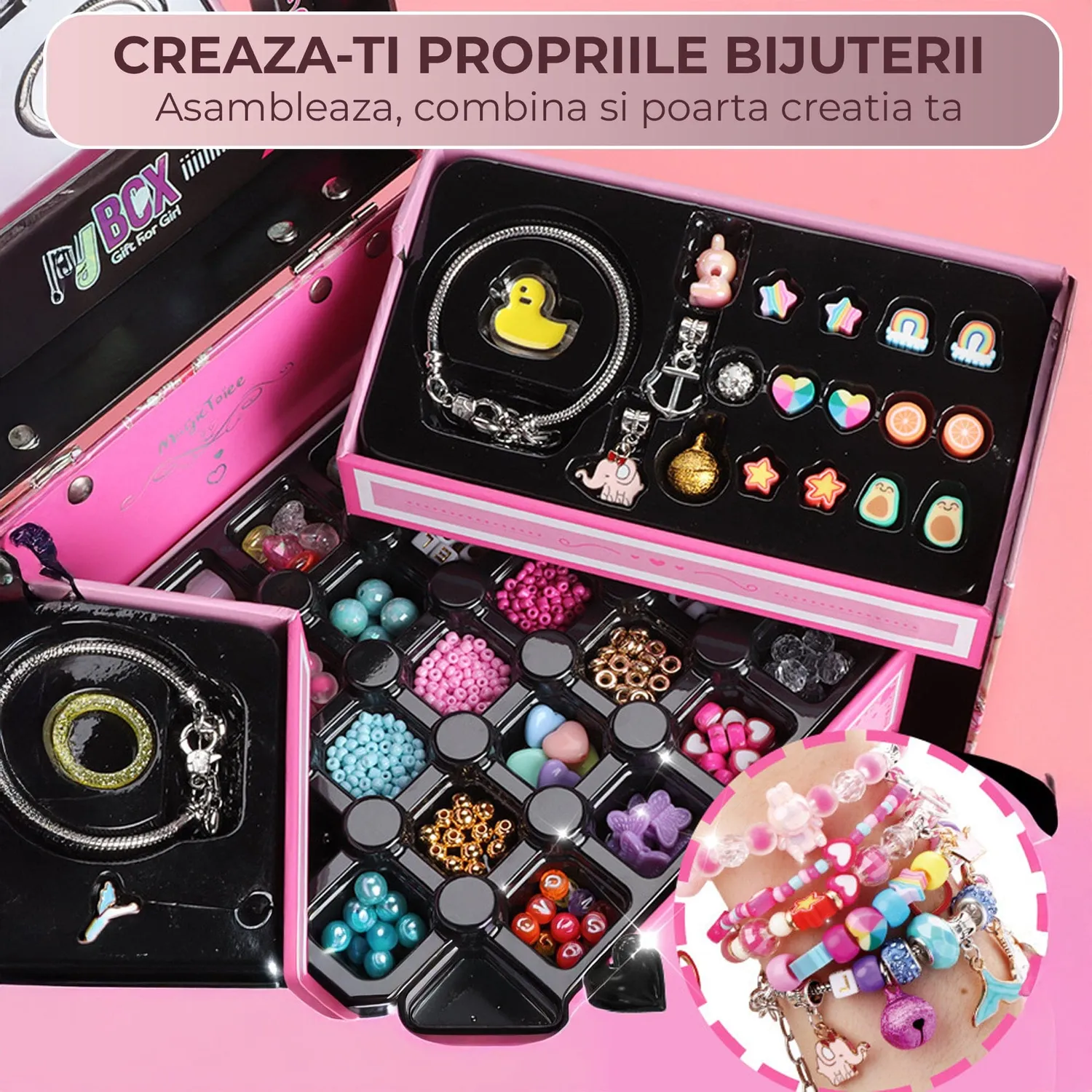 Timebox Set Bijuterii DIY 520 Piese Roz Fete