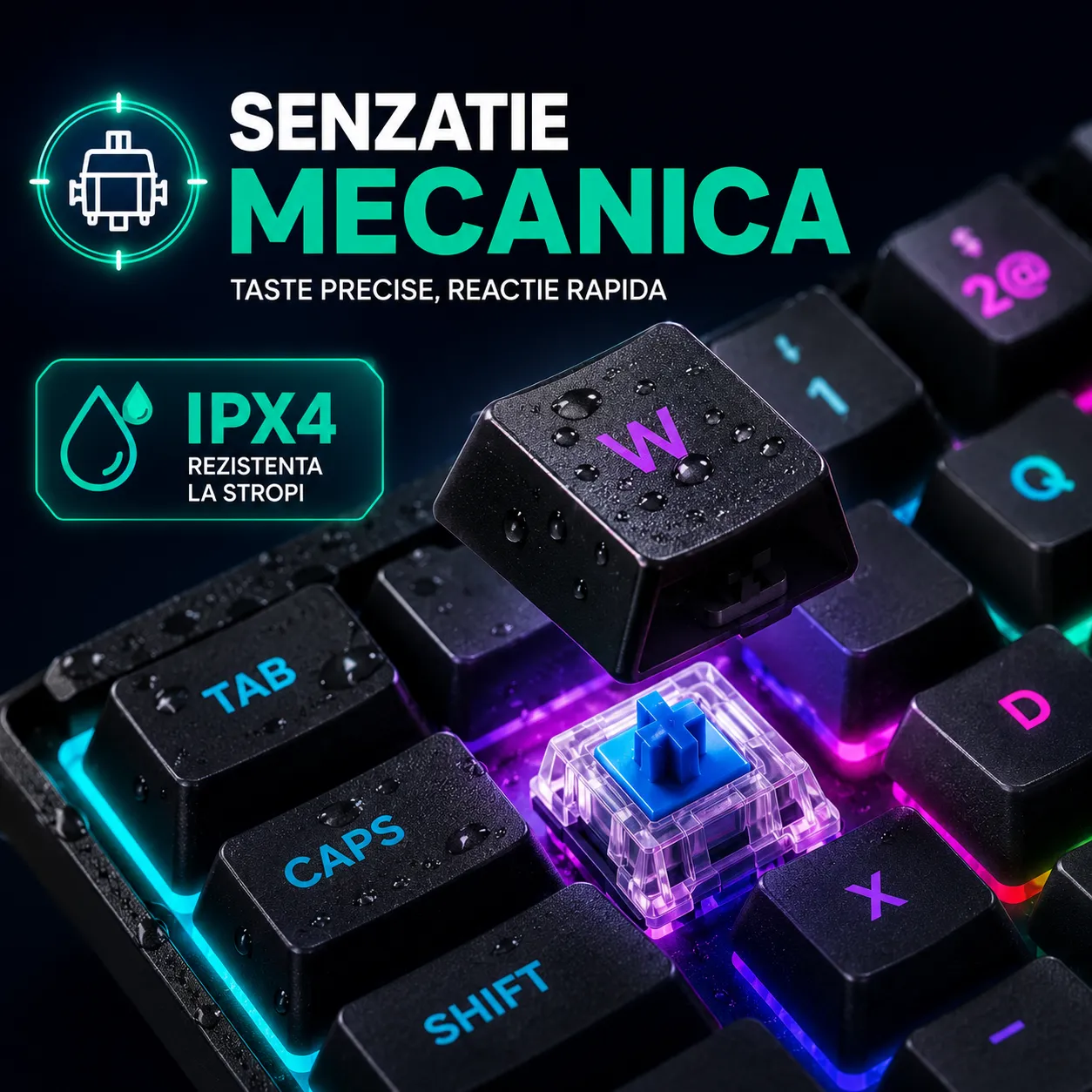 Timebox TS91 Tastatură gaming 60% RGB neagră waterproof