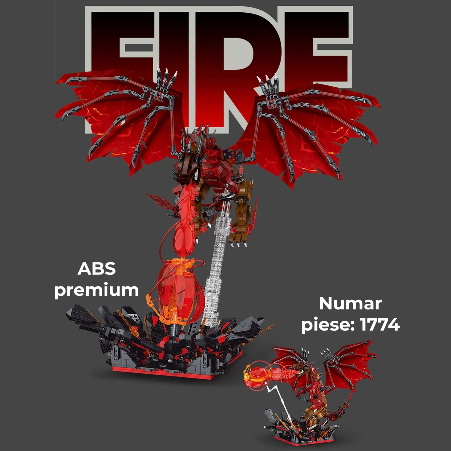 Timebox Dragon de Foc 2 in 1 set constructie rosu 1774 piese LED
