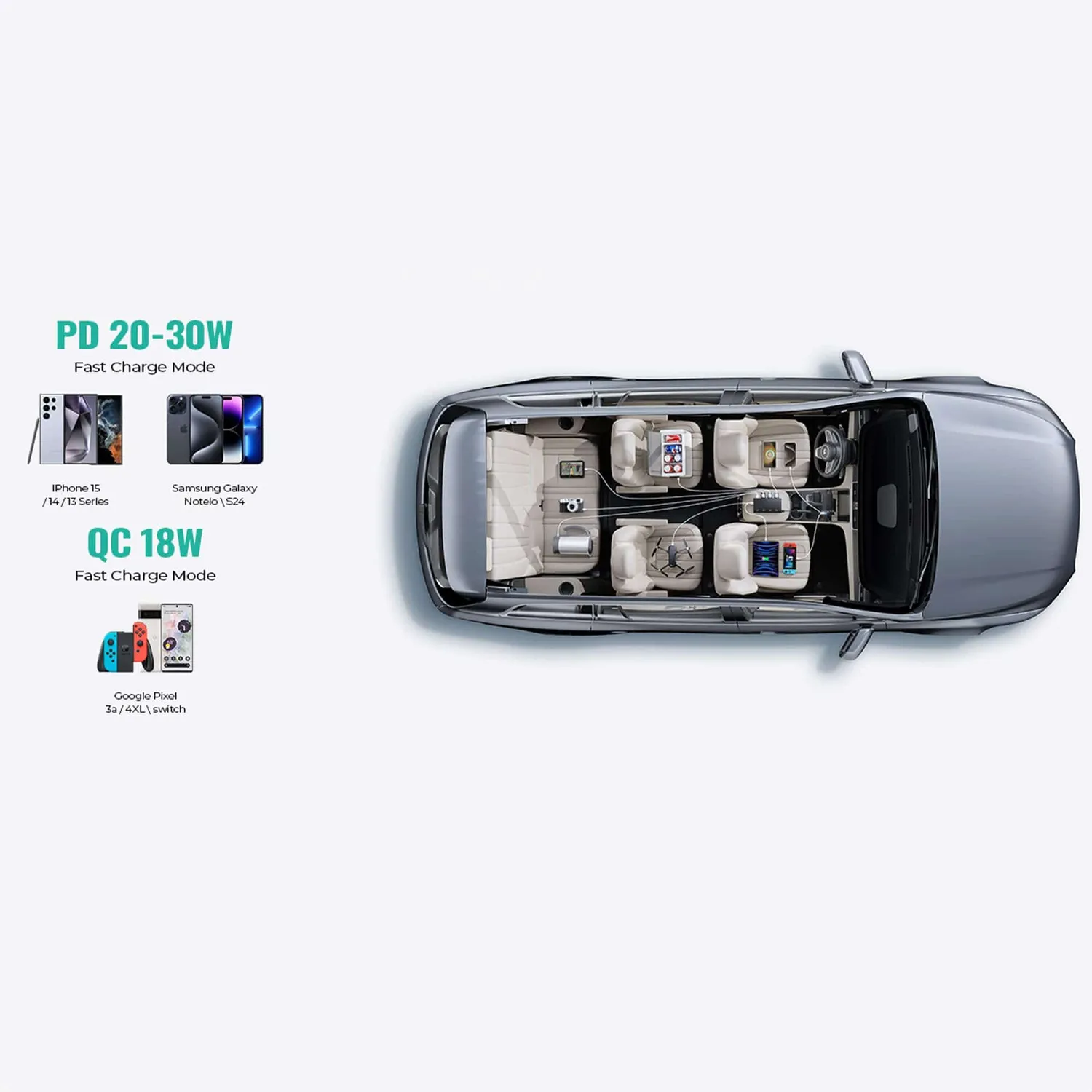 Timebox adaptor bricheta auto 9 in 1 191W negru