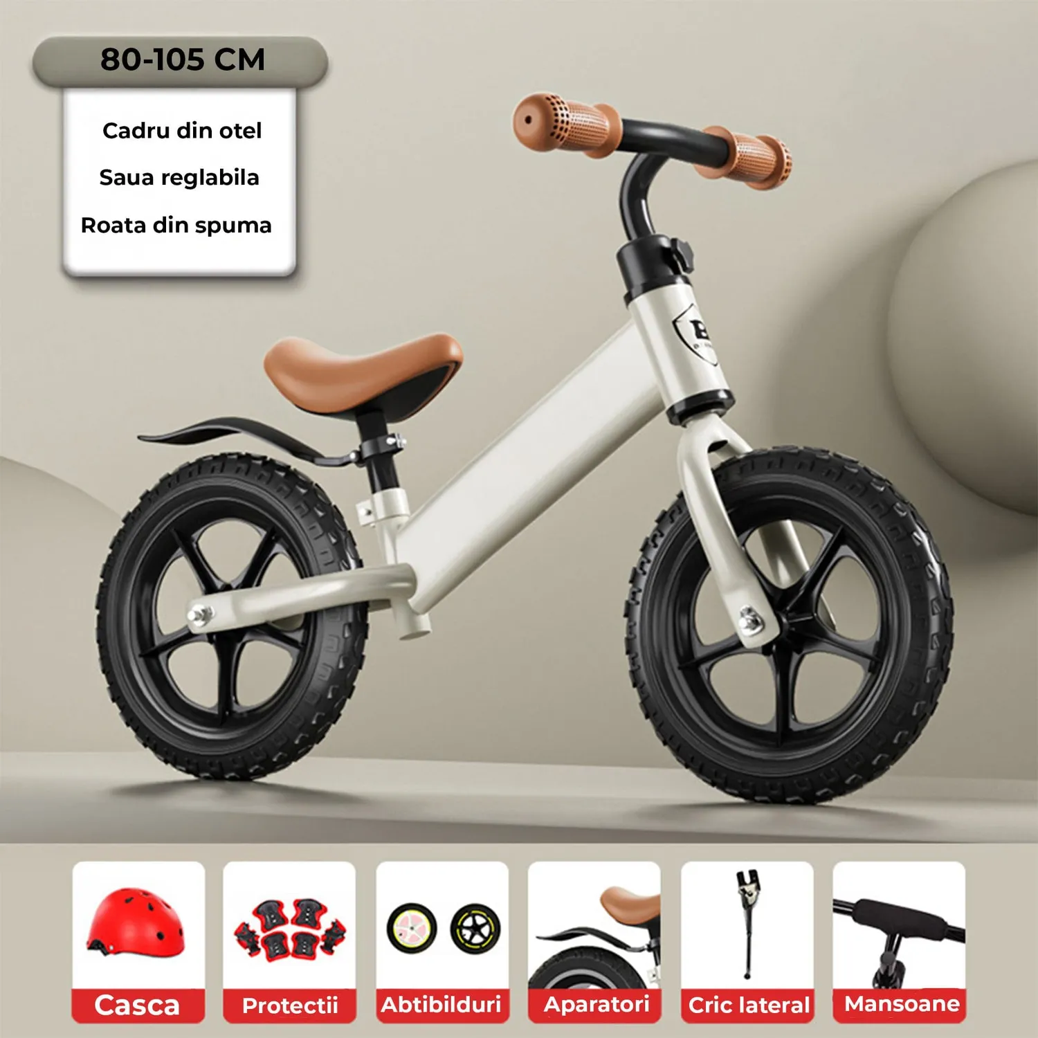 Timebox Bicicleta Echilibru Copii Alb Reglabila Casca