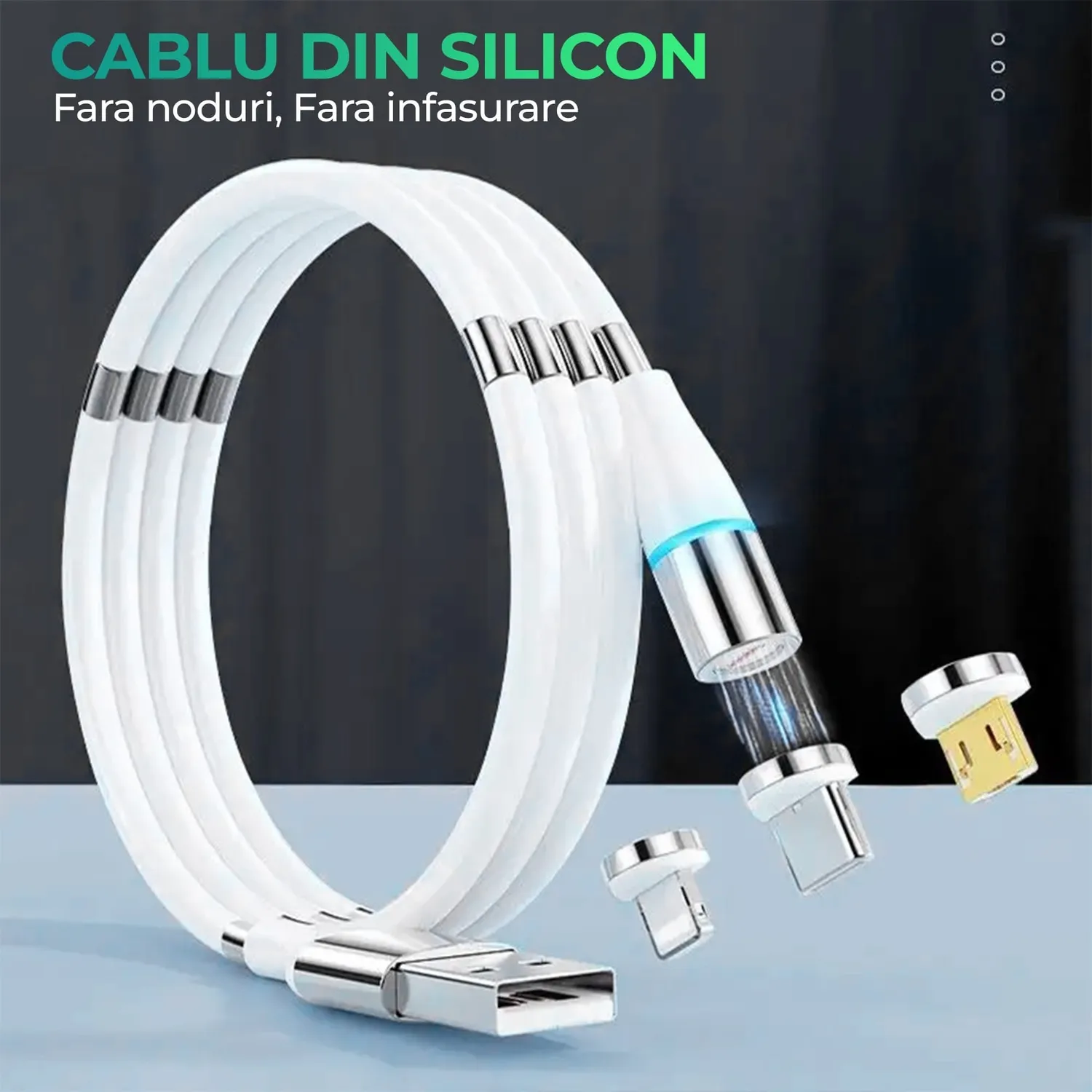 Timebox 3 in 1 Cablu Magnetic 1m Fast Charge USB