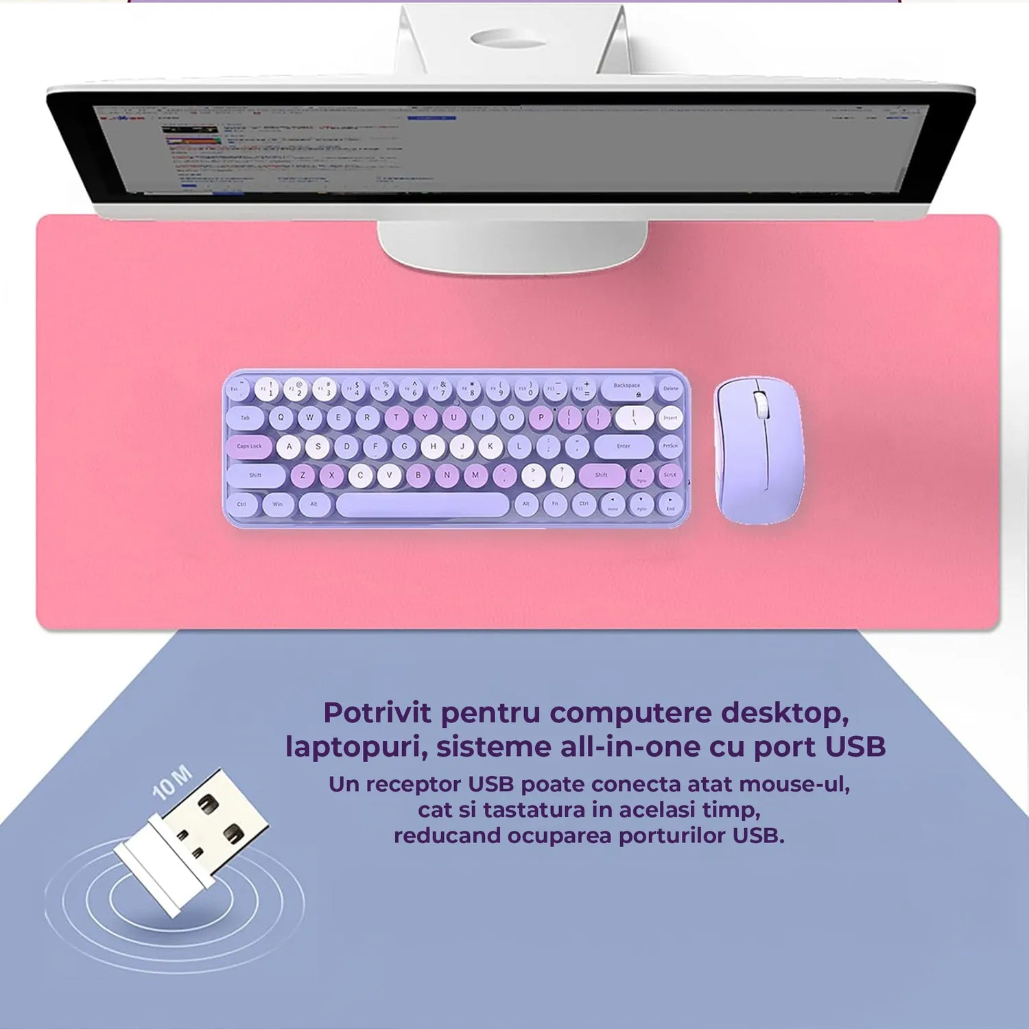 Timebox Wireless 2 set tastatură mouse mov 68 taste
