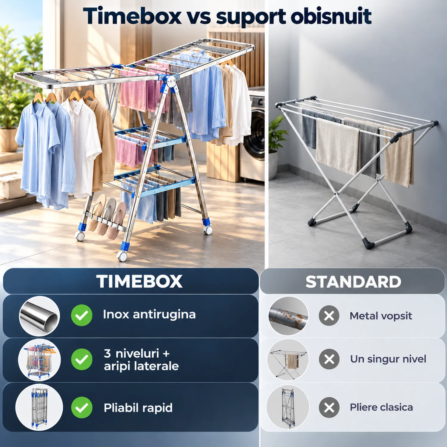 Timebox Suport Rufe Inox 1.8m Pliabil 3 Niveluri