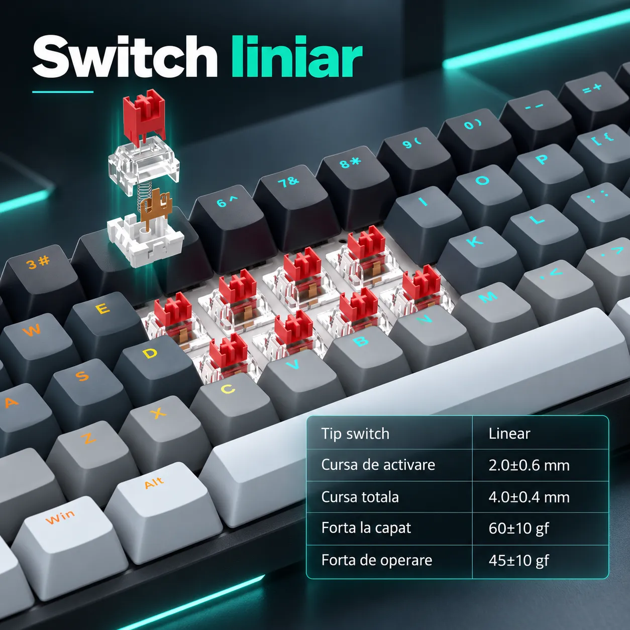 Timebox 60% tastatura gaming mecanica RGB 68 taste