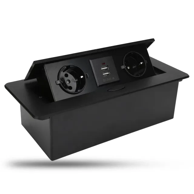 Timebox priza incorporabila mobilier 2 prize USB neagra