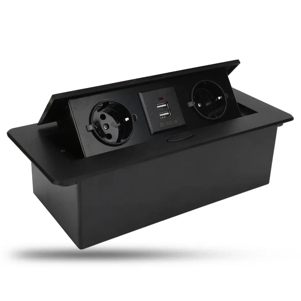 Timebox priza incorporabila mobilier 2 prize USB neagra