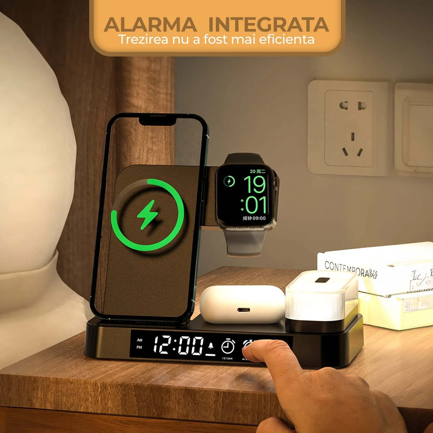 Timebox 20W incarcator wireless 5 in 1 cu lampa detasabila