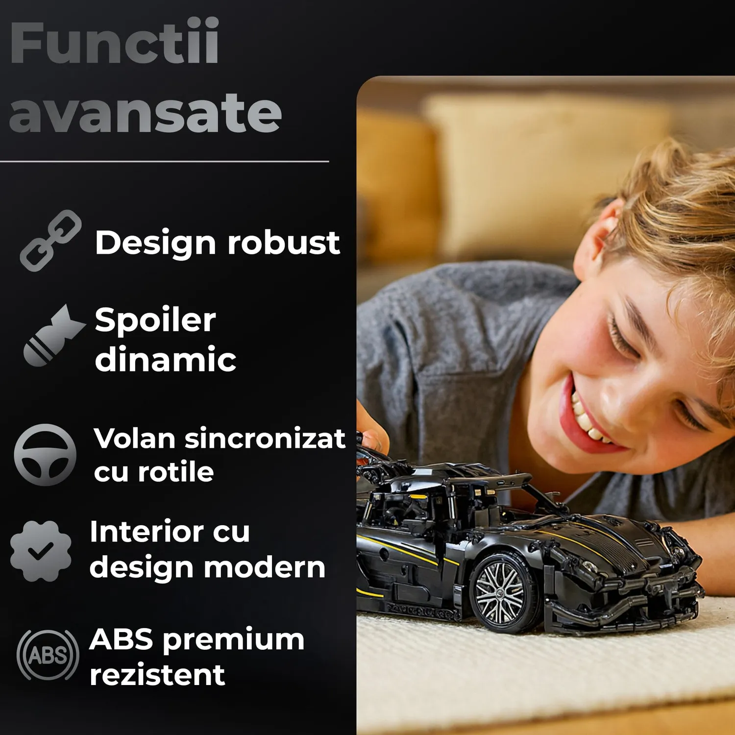 Set constructii Timebox supercar 1505 piese negru-gri
