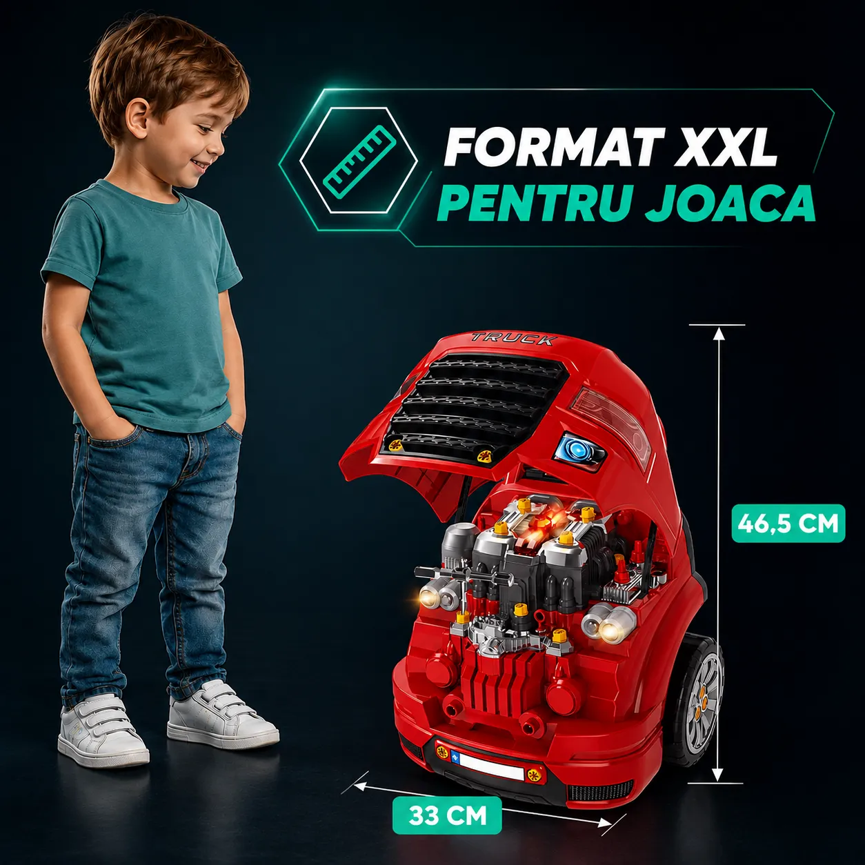 Timebox Motor Camion jucarie mecanic auto 8 ani cu lumini