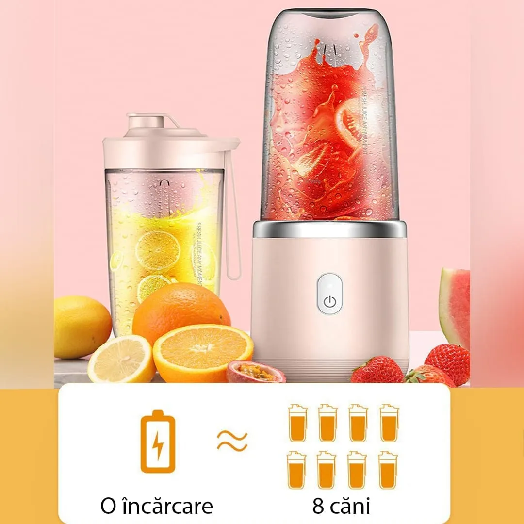 Timebox Mini blender electric roz 400ml wireless 6 lame