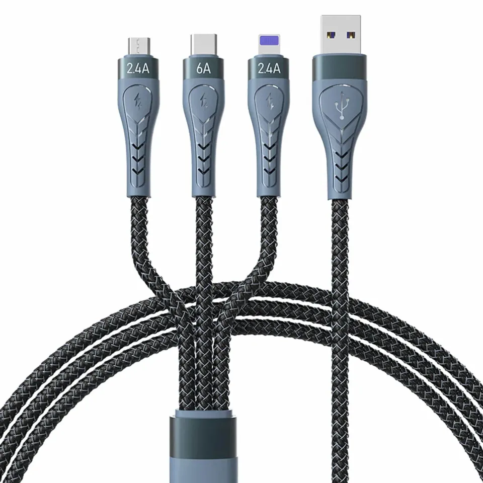 Timebox 3 in 1 cablu nailon 1,3m albastru Fast Charge