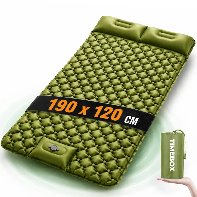 Saltea gonflabilă camping Timebox verde 190x120 cu pompă