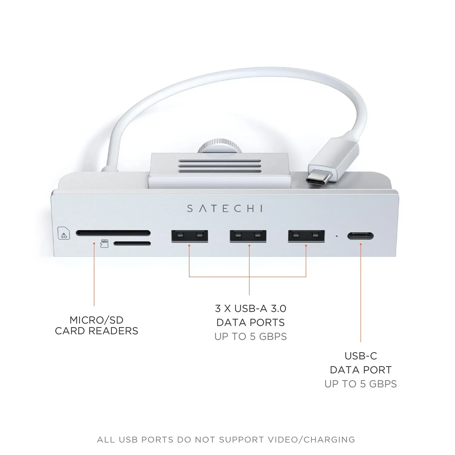 Satechi USB-C Clamp Hub 24-inch iMac hub Silver