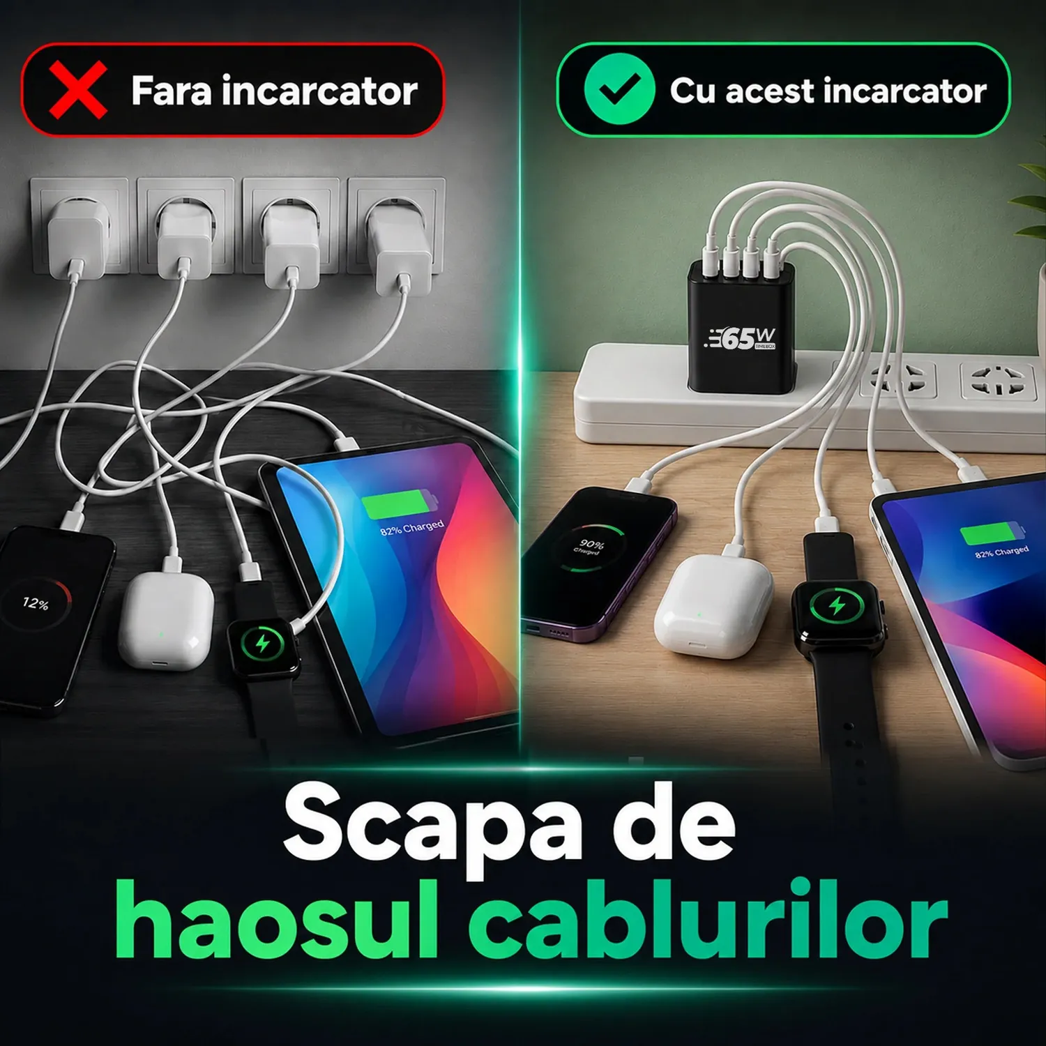 Timebox Incarcator priza 65W 5 porturi negru fast charge