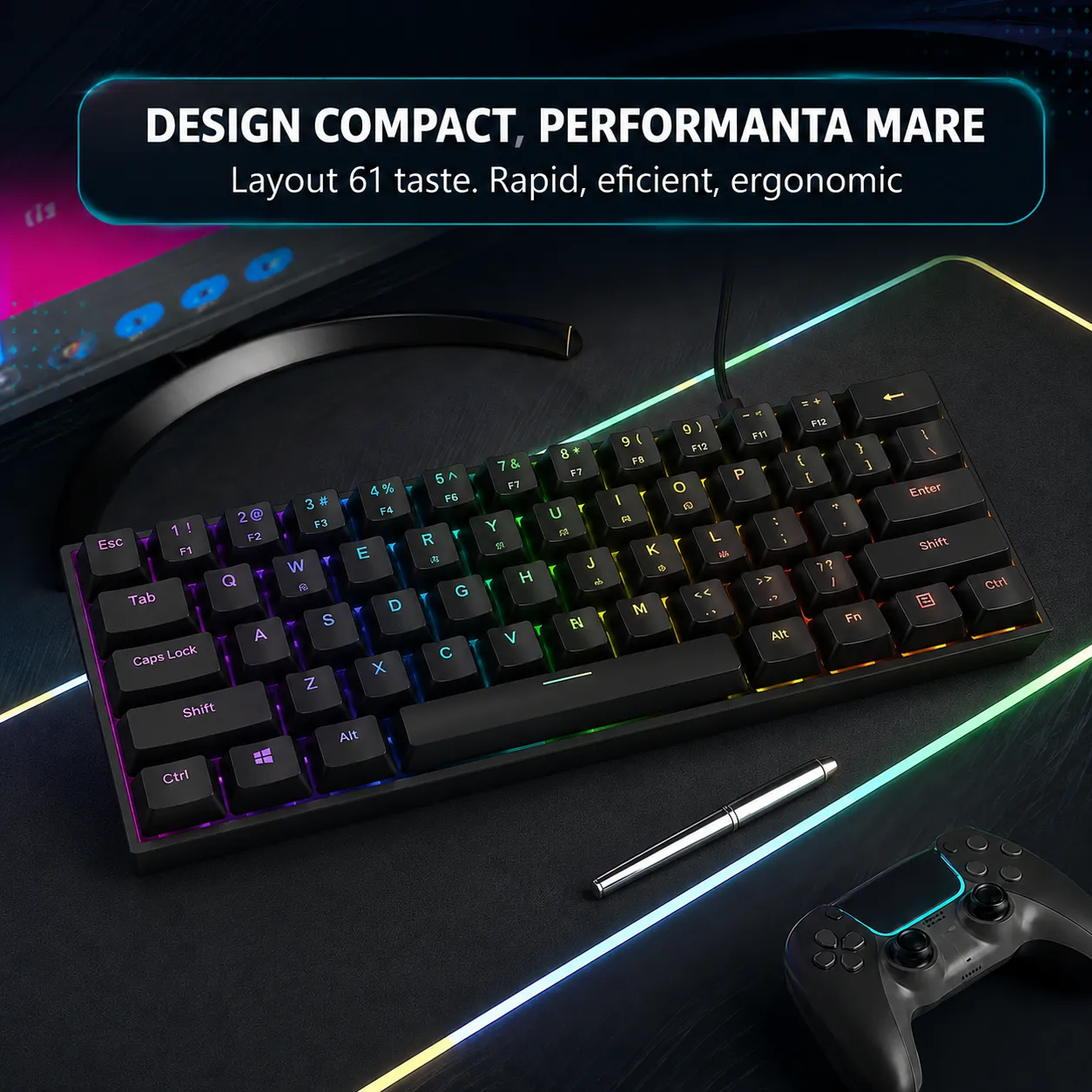 Timebox TS91 Tastatură gaming 60% RGB neagră waterproof
