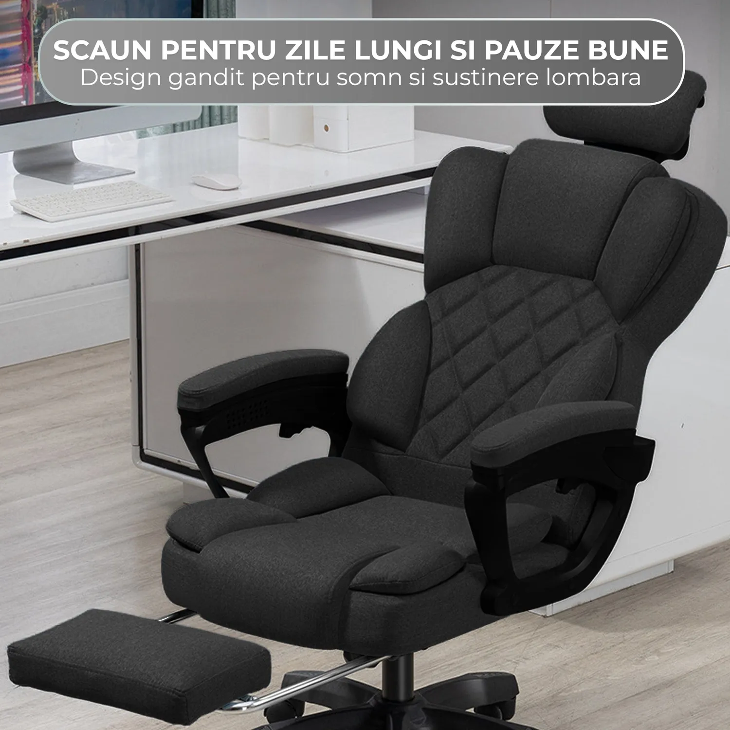 Timebox 125 scaun birou masaj negru cu footrest