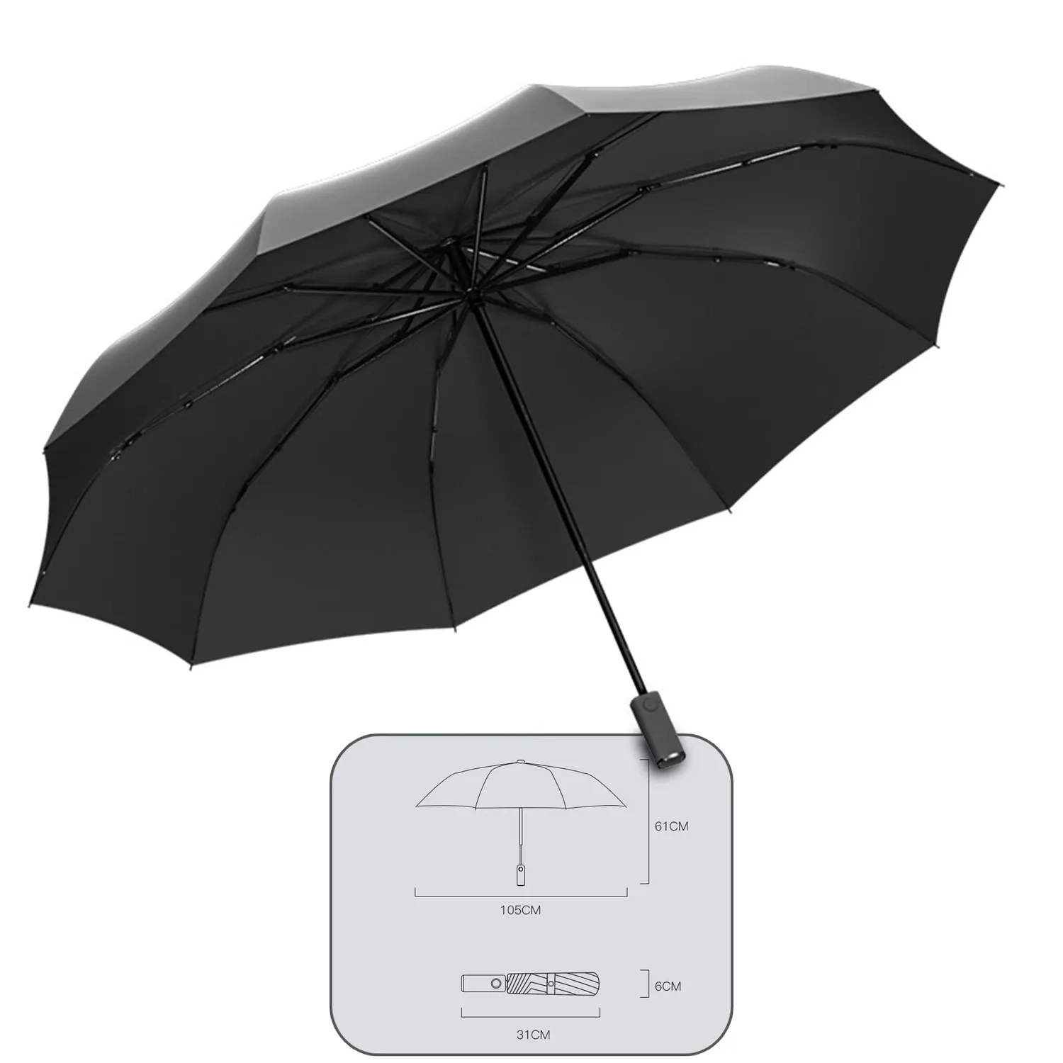Timebox umbrela pliabila LED neagra automata