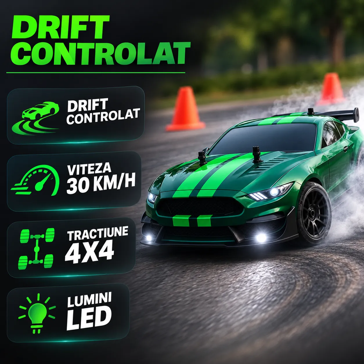 Timebox Masina RC Drift 1:16 30km/h 4x4 Verde