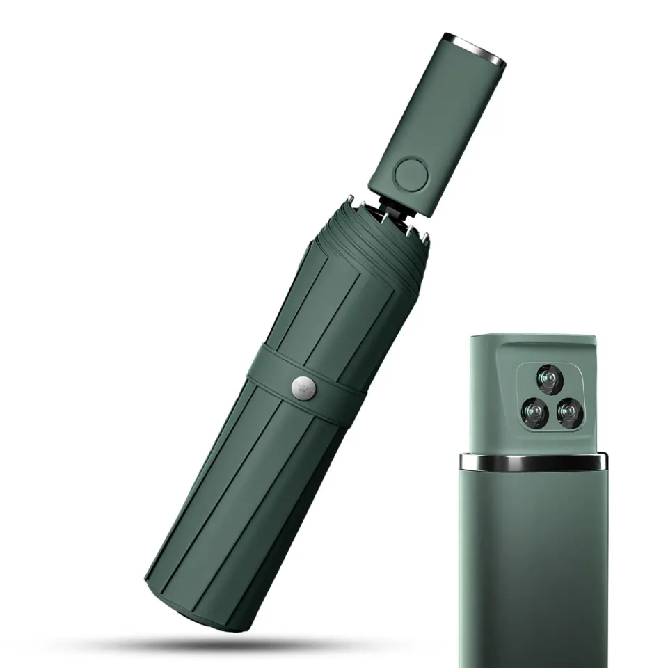 Timebox umbrela pliabila verde cu lanterna LED automata